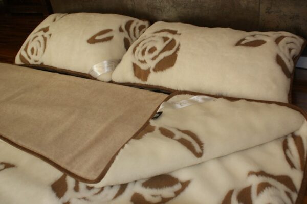 0512 Pościel z wełny Camel Jasny + Kaszmir Róża Brąz 160x200