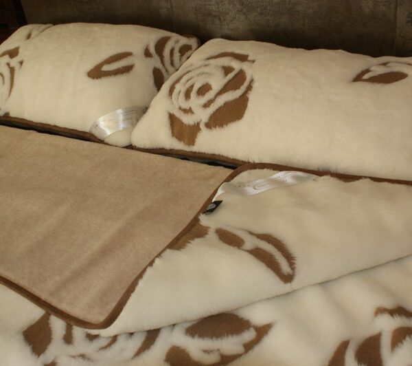 0512 Pościel z wełny Camel Jasny + Kaszmir Róża Brąz 140x200