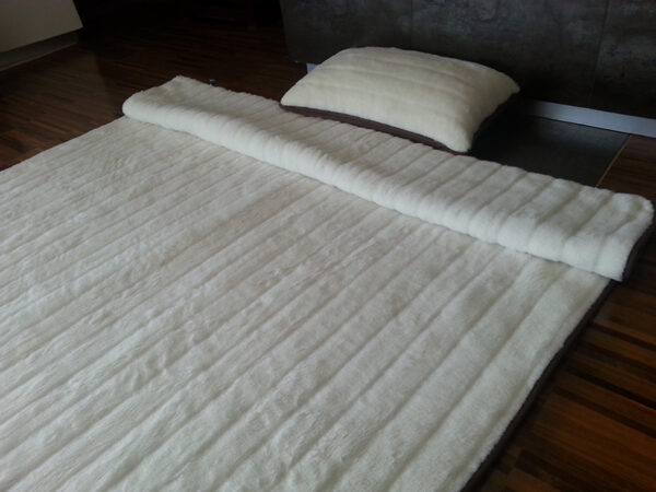 poj10 Pościel z wełny Camel Ciemny + Kaszmir Pasy 140x200 + Podkład wełniany