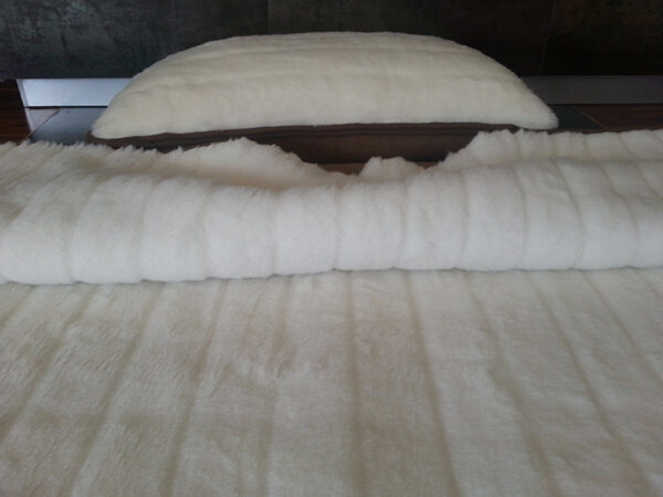 poj11 Pościel z wełny Camel Ciemny + Kaszmir Pasy 140x200 + Podkład wełniany