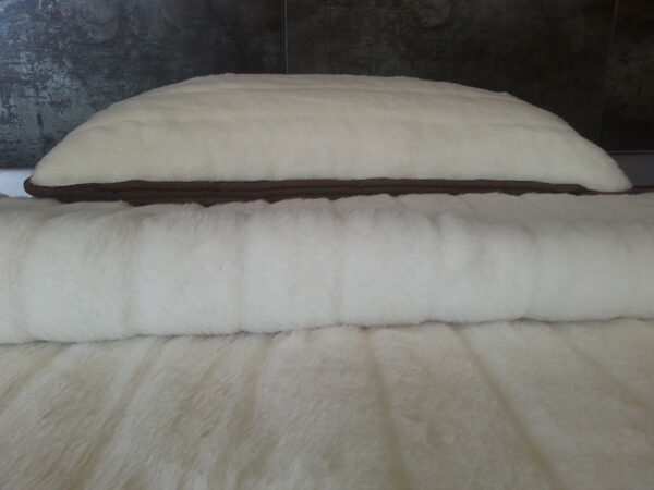 poj15 Pościel z wełny Camel Ciemny + Kaszmir Pasy 140x200 + Podkład wełniany