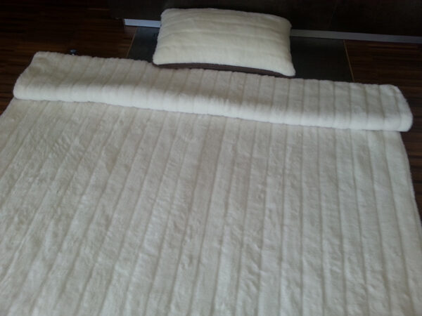 poj19 Pościel z wełny Camel Ciemny + Kaszmir Pasy 140x200 + Podkład wełniany