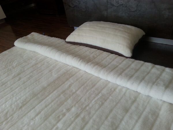 poj23 Pościel z wełny Camel Ciemny + Kaszmir Pasy 140x200 + Podkład wełniany