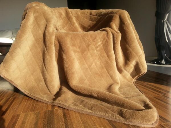 Koc wełniany Camel z wełny wielbłądziej CIEMNY PASY 140x200