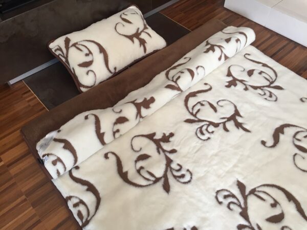 19 Pościel z wełny Camel Ciemny + Kaszmir Szlachecki 140x200 + Materac wełniany
