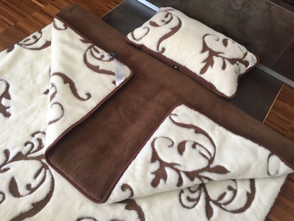 6 Pościel z wełny Camel Ciemny + Kaszmir Szlachecki 140x200 + Materac wełniany