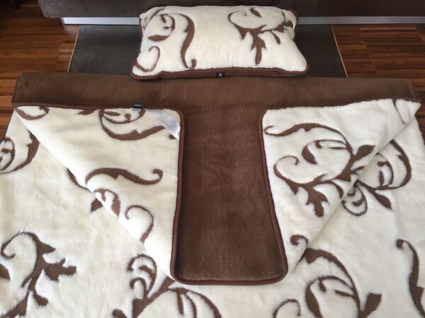 7 Pościel z wełny Camel Ciemny + Kaszmir Szlachecki 140x200 + Materac wełniany