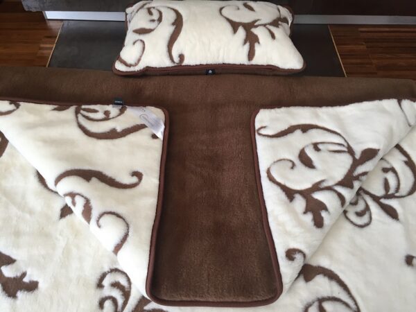 9 Pościel z wełny Camel Ciemny + Kaszmir Szlachecki 140x200 + Materac wełniany